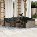 vidaXL Salon de jardin avec coussins 10 Pièces gris résine tressée