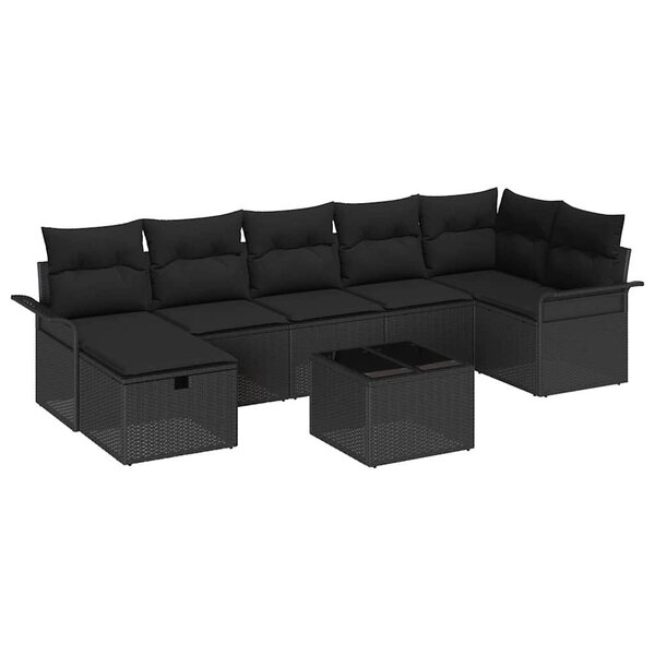 vidaXL Ensemble de canapé de jardin avec coussin 8 Pièces Noir Poly rotin