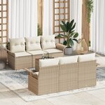 Ensemble de canapé de jardin 7 pièces avec coussins Beige Poly Rattan Acacia