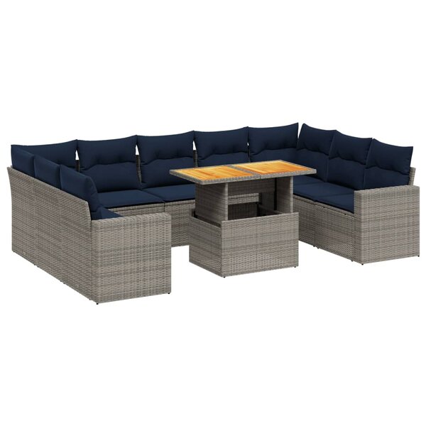 vidaXL Salon de jardin 10 Pièces avec coussins gris résine tressée