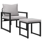 vidaXL Mobilier de jardin avec coussin Autre 4 Pièces Noir Acier