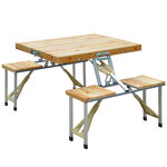 Table de camping jardin pique-nique pliante en bois avec 4 sieges
