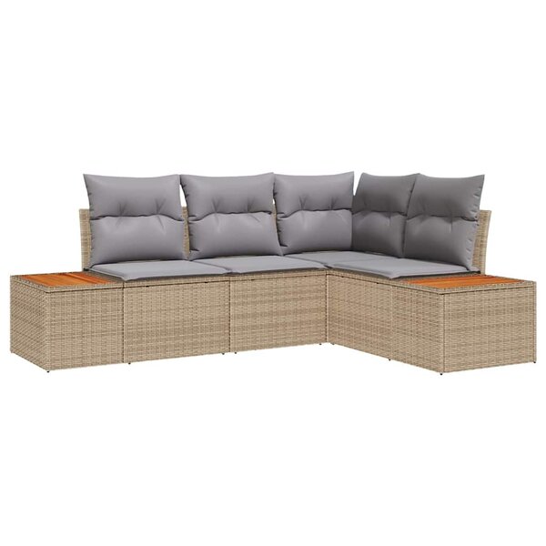vidaXL Ensemble de canapé de jardin 4 Pièces Beige Poly rotin