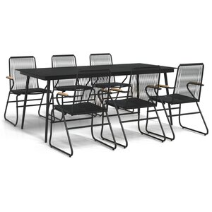 vidaXL Ensemble à manger de jardin 7 Pièces Noir Rotin PVC