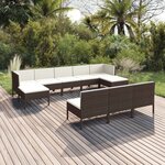 vidaXL Salon de jardin 10 Pièces avec coussins Résine tressée Marron