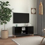 vidaXL Meuble TV avec pieds en bois massif Noir 103 5x35x50 cm