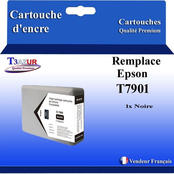 Cartouche Compatible pour Epson WF4630DWF  WF4640DTWF  remplace Epson T7901 / T7911 (79XL) Noire - T3AZUR