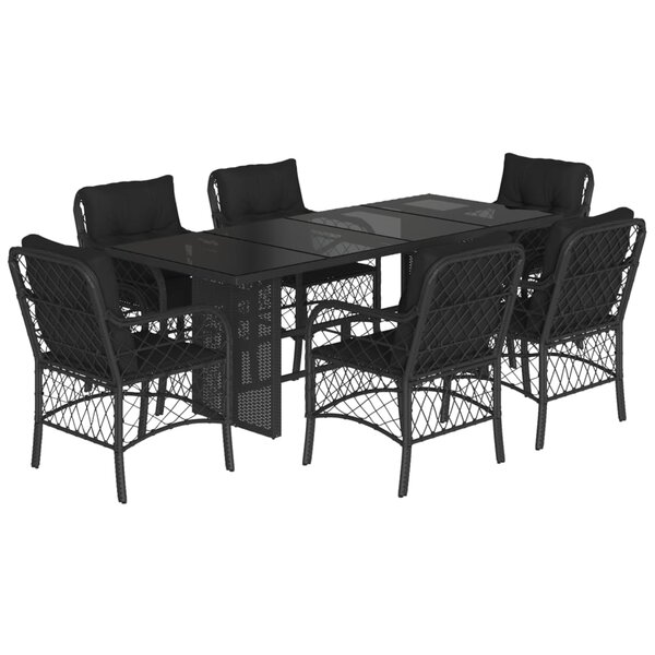 vidaXL Ensemble à manger de jardin coussins 7Pièces Noir Résine tressée