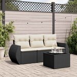vidaXL Salon de jardin 4 Pièces avec coussins noir résine tressée
