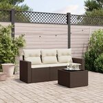 vidaXL Salon de jardin 4 Pièces avec coussins marron résine tressée