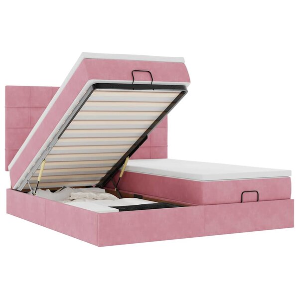 vidaXL Cadre de lit ottoman avec matelas rose 200x200 cm velours