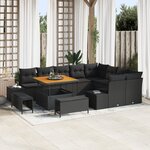 Ensemble de Canapés de Jardin 12 Pièces avec Coussins Noir Poly Rotin Acacia