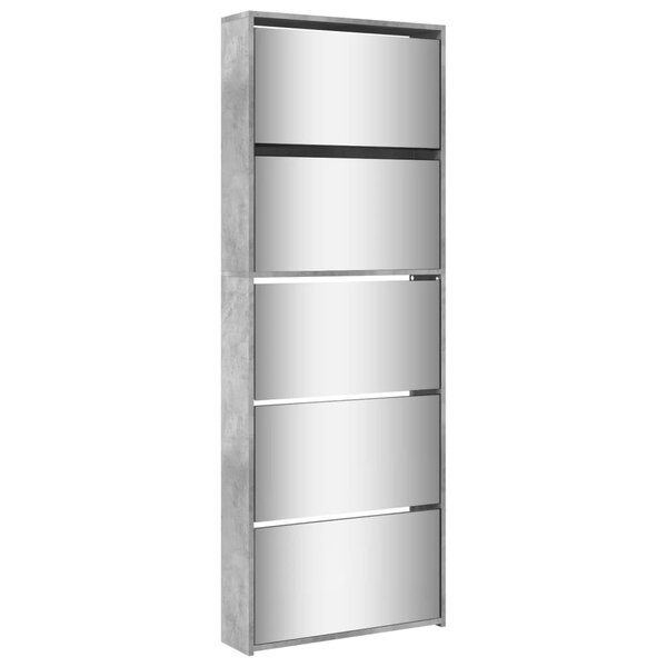 vidaXL Armoire à chaussures miroir 5 niveaux gris béton 63x17x169 5 cm