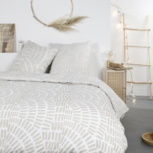 Parure de lit beige motif ethnique 260 x 240 cm