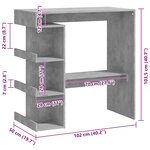 vidaXL Table de bar étagère de rangement Gris béton Bois d'ingénierie