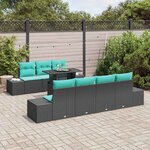 vidaXL Ensemble de Canapés avec coussin 8 Pièces Noir et Bleu polyrotin