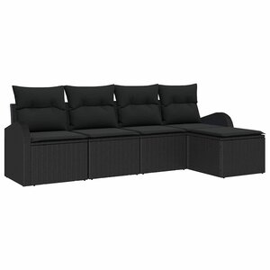 vidaXL Ensemble de canapé de jardin avec coussin 5 Pièces Noir Poly rotin