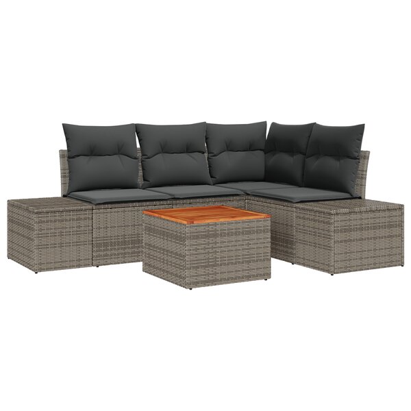 vidaXL Ensemble Canapé de Jardin 5 pièces avec coussins Gris Poly Rattan Acacia
