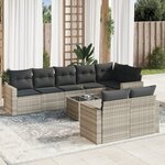 vidaXL Salon de jardin 9 Pièces avec coussins gris clair résine tressée
