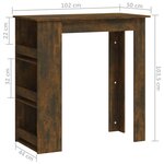 vidaXL Table de bar et étagère de rangement Chêne fumé 102x50x103 5 cm