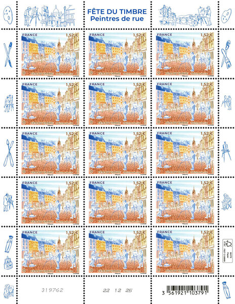 Feuille de 15 timbres - Arts de la rue - Peintres de rue - Lettre Verte