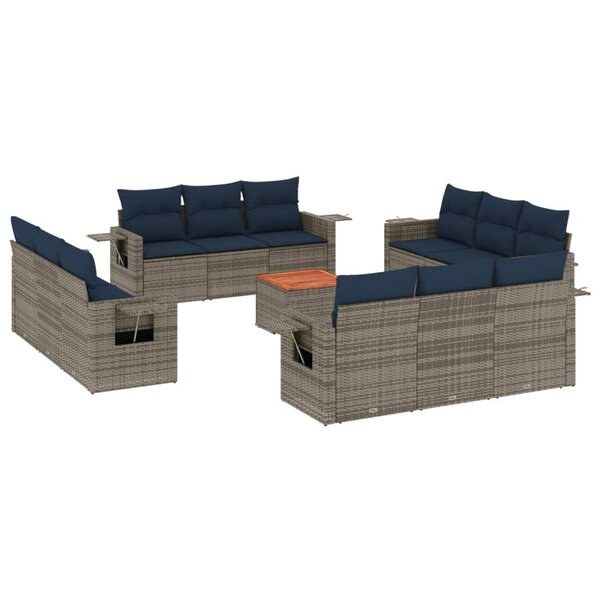 vidaXL Salon de jardin avec coussins 13 Pièces gris résine tressée
