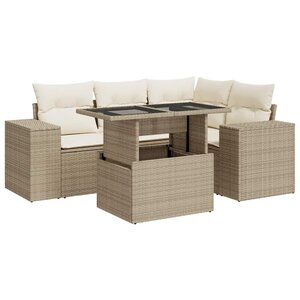 vidaXL Salon de jardin avec coussins 5 Pièces beige résine tressée