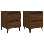 vidaXL Tables de chevet pieds en métal 2 Pièces Chêne marron 40x35x50 cm