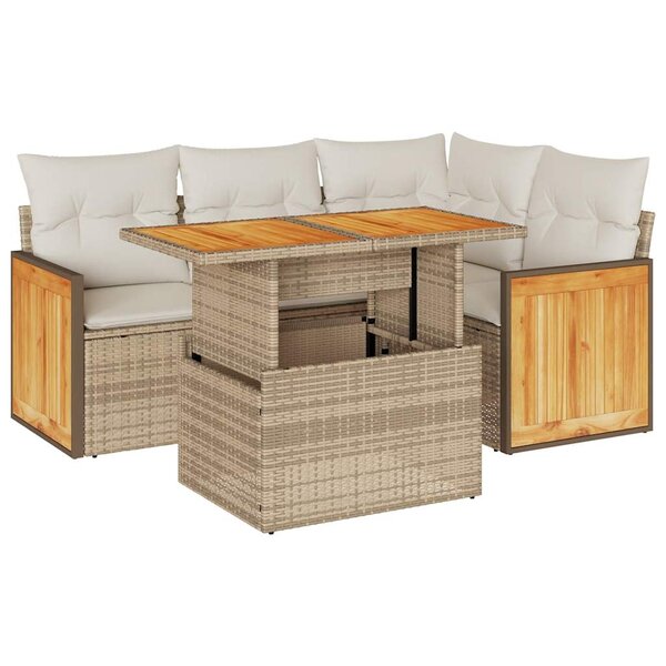 vidaXL Salon de jardin avec coussins 5 Pièces beige résine tressée acacia