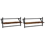 vidaXL Étagères murales avec barres 2 Pièces chêne fumé 65x25x30 cm