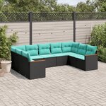 vidaXL Salon de jardin 9 Pièces avec coussins noir résine tressée