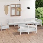 vidaXL Salon de jardin 10 Pièces Bois de pin massif Blanc