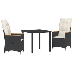 vidaXL Ensemble de salle à manger de jardin de 3 pièces avec coussins Rotin Poly Noir