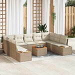 vidaXL Ensemble de canapé de jardin 10 pièces avec coussins beige en poly rotin et acacia