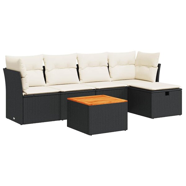 vidaXL Salon de jardin 6 Pièces avec coussins noir résine tressée
