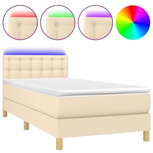 vidaXL Sommier à lattes de lit avec matelas LED Crème 90x190 cm Tissu