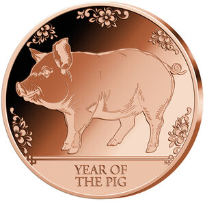 Monnaie YEAR OF THE PIG Chinese Zodiac Signs 1 Oz Cuivre 20 Francs Gabon (PRÉCOMMANDE)