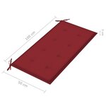 vidaXL Banc de jardin avec coussin rouge bordeaux 112 cm Teck massif