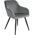 Lot de 4 chaises pieds noir siège de salon cuisine salle à manger design élégant velours gris 08_0000076