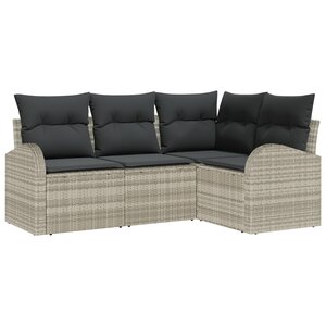 Ensemble de canapés de jardin 4 pièces vidaXL avec coussins en poly rotin gris clair