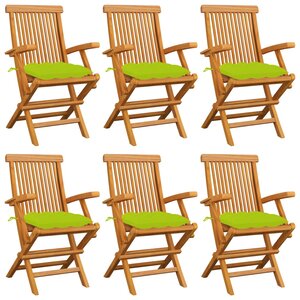 vidaXL Chaises de jardin avec coussins vert vif lot de 6 Bois teck