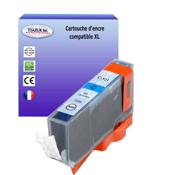 Cartouche compatible avec Canon Pixma iP3600, iP4600, iP4700, MP540, MP550, MP560, MP620 remplace Canon CLI-521 XL   Cyan - T3AZUR