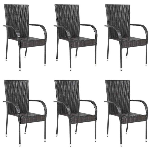 vidaXL Chaises empilables d'extérieur lot de 6 Résine tressée Marron