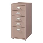 Caisson de bureau armoire meuble de rangement à roulettes avec 5 tiroirs 69 x 28 x 41 cm marron clair 03_0009102