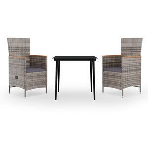 vidaXL Ensemble à manger de jardin avec coussins 3 Pièces Gris