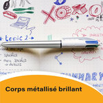 Bic 4 Couleurs Shine Lot de 3 Stylos Bille Rétractables - Pointe 1 mm - Trait 0 4 mm - Encre à l'huile - Corps Or/Blanc - 4 Couleurs