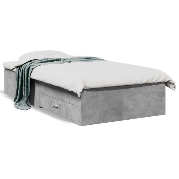 vidaXL Cadre de lit avec tiroirs sans matelas gris béton 90x200 cm