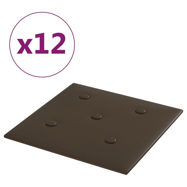 vidaXL Panneaux muraux 12 Pièces Marron 30x30 cm Similicuir 1 08 m²