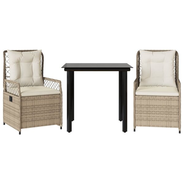 vidaXL Ensemble à manger de jardin et coussins 3 Pièces Beige poly rotin