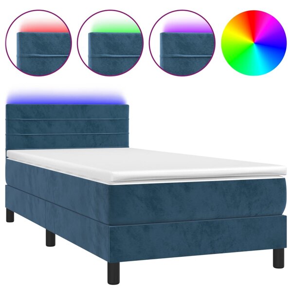 vidaXL Sommier à lattes de lit et matelas et LED Bleu foncé 90x200 cm